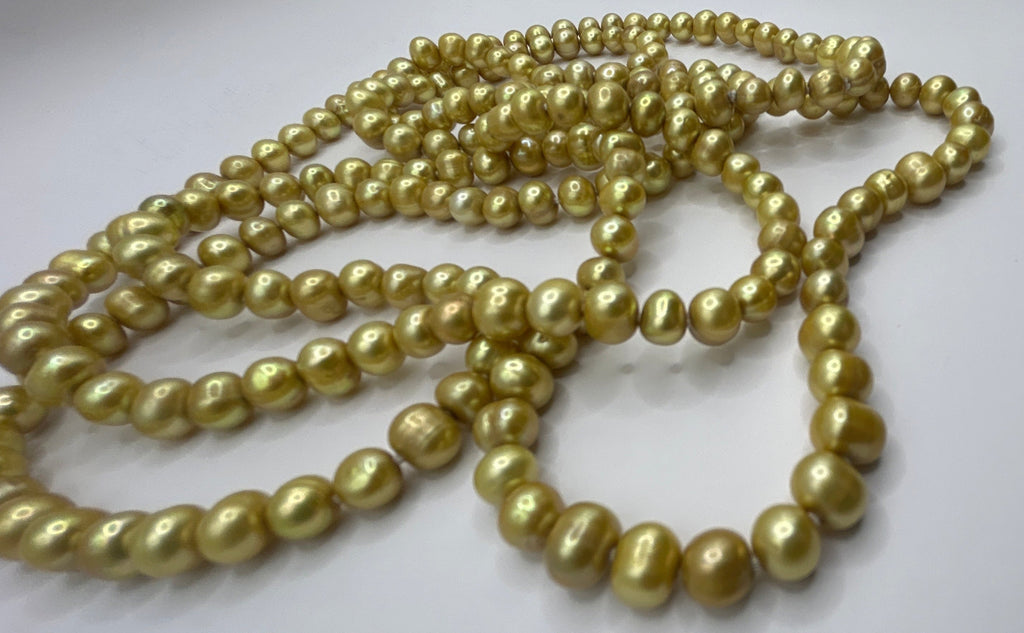 Gold Pearls Continuous Strand Necklace