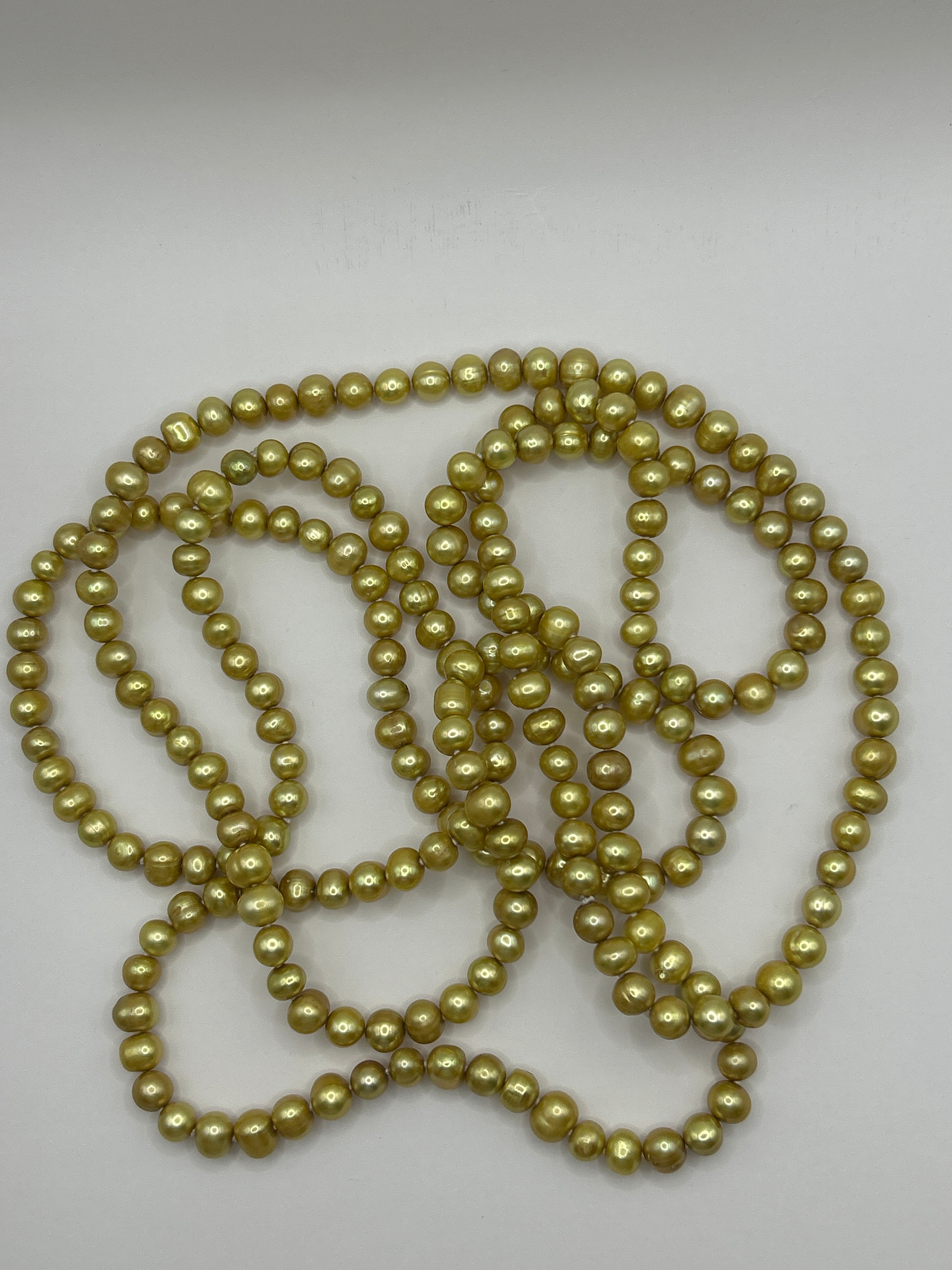 Gold Pearls Continuous Strand Necklace