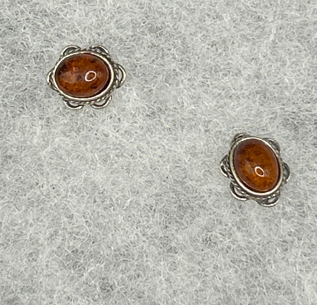 Vintage Amber and Sterling Silver Earrings