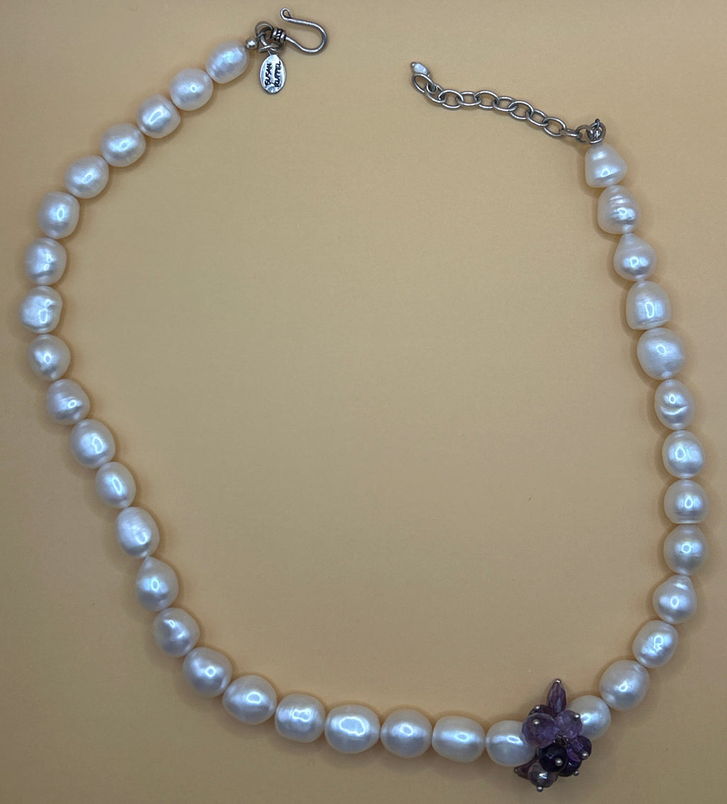 Susan Ruppel Designer Pearl and Amethyst Necklace in Sterling Silver
