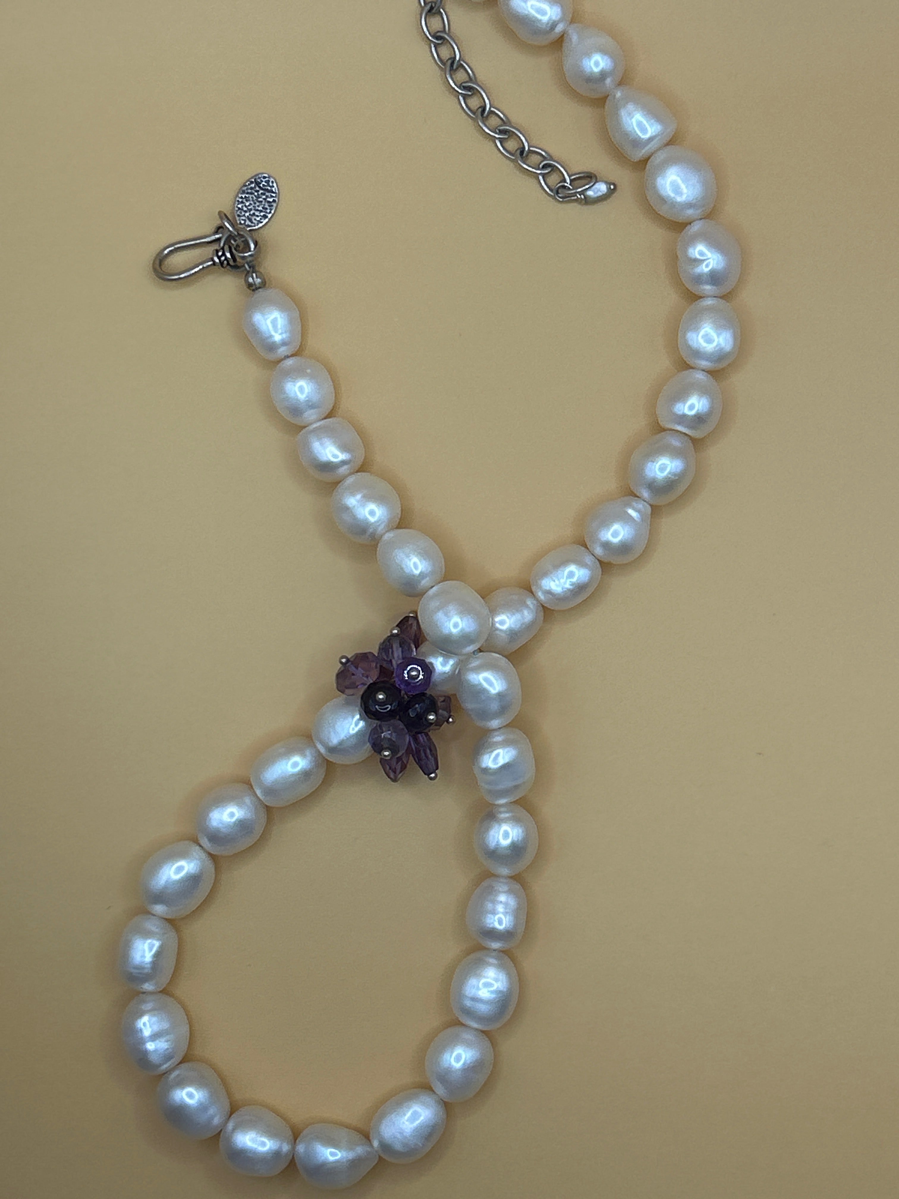 Susan Ruppel Designer Pearl and Amethyst Necklace in Sterling Silver